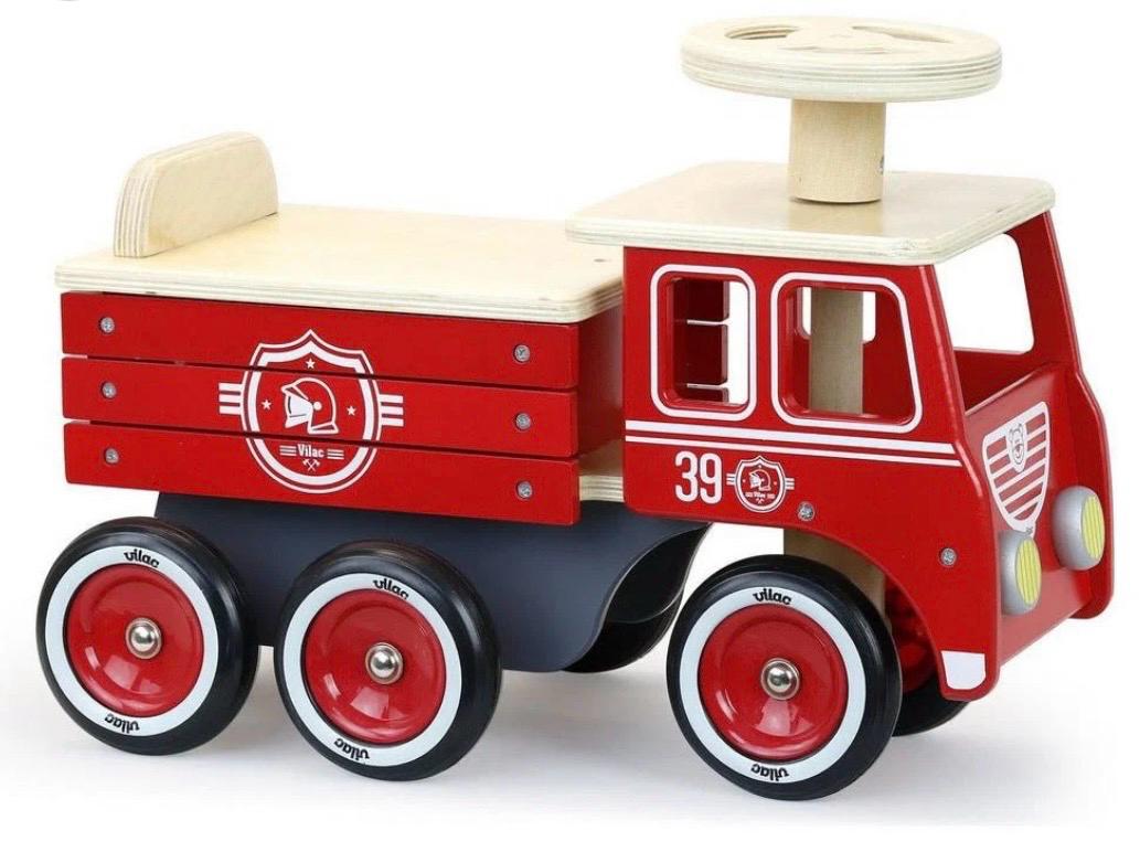 Red wooden ride-on fire truck